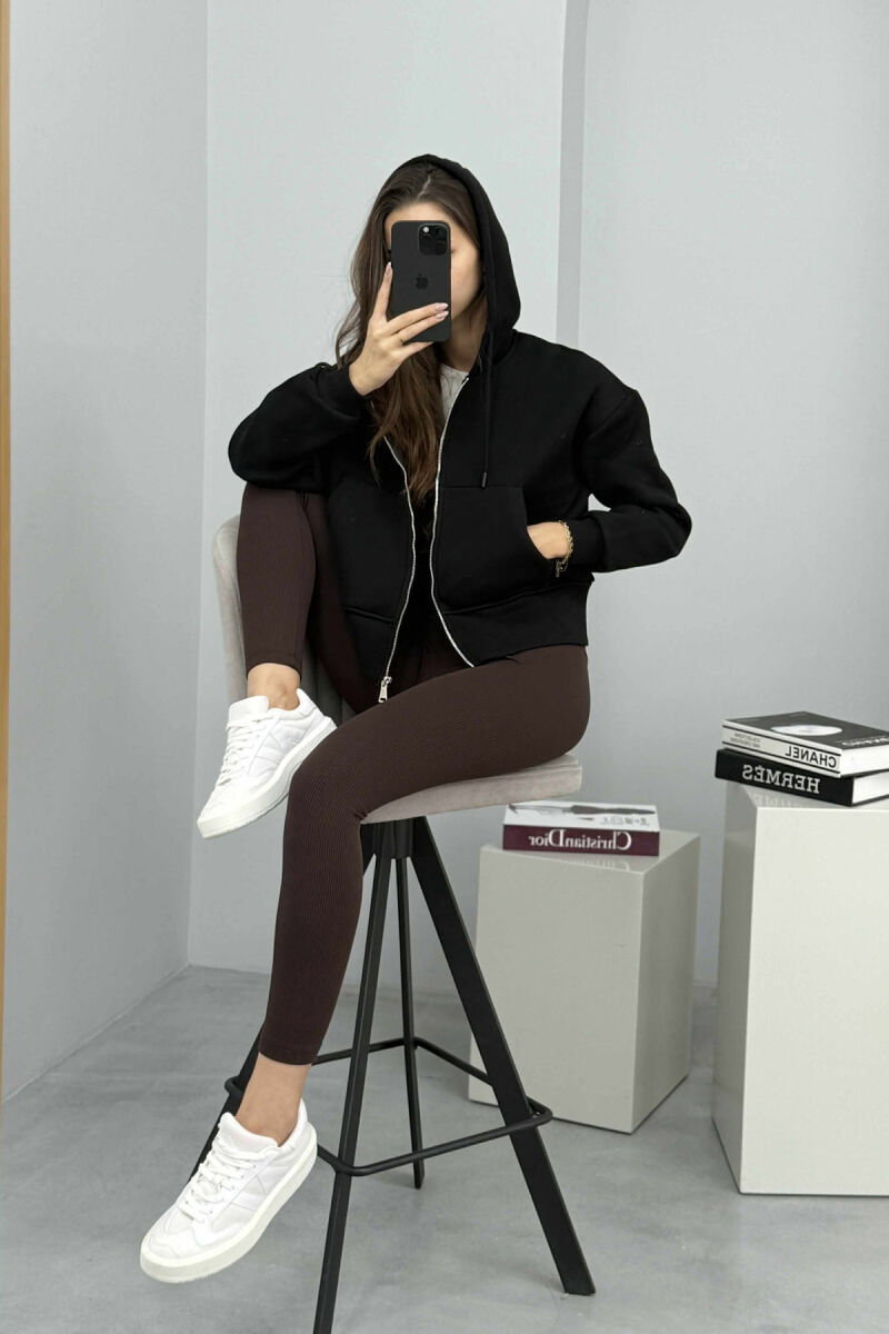 FLUFFY ZIPPER HOODIE ONE COLOR WOMAN BLACK/ E ZEZE - 3