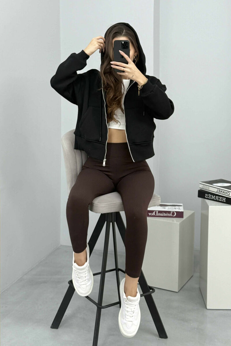 FLUFFY ZIPPER HOODIE ONE COLOR WOMAN BLACK/ E ZEZE - 4