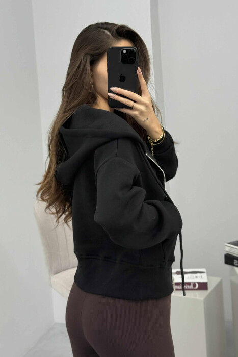 FLUFFY ZIPPER HOODIE ONE COLOR WOMAN BLACK/ E ZEZE - 5