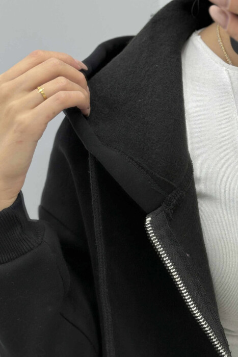 FLUFFY ZIPPER HOODIE ONE COLOR WOMAN BLACK/ E ZEZE - 6