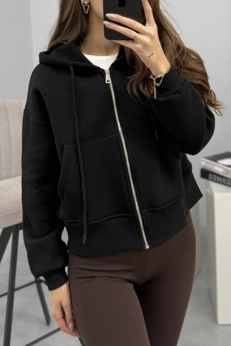 FLUFFY ZIPPER HOODIE ONE COLOR WOMAN BLACK/ E ZEZE - 7