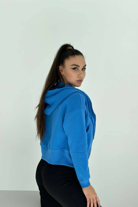 FLUFFY ZIPPER WOMEN HOODIE IN BLUE COLOR - 2