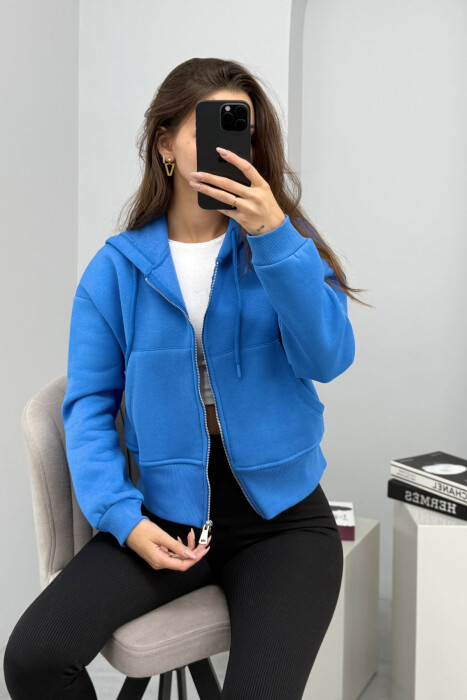 FLUFFY ZIPPER HOODIE ONE COLOR WOMAN BLUE/BLU - 2