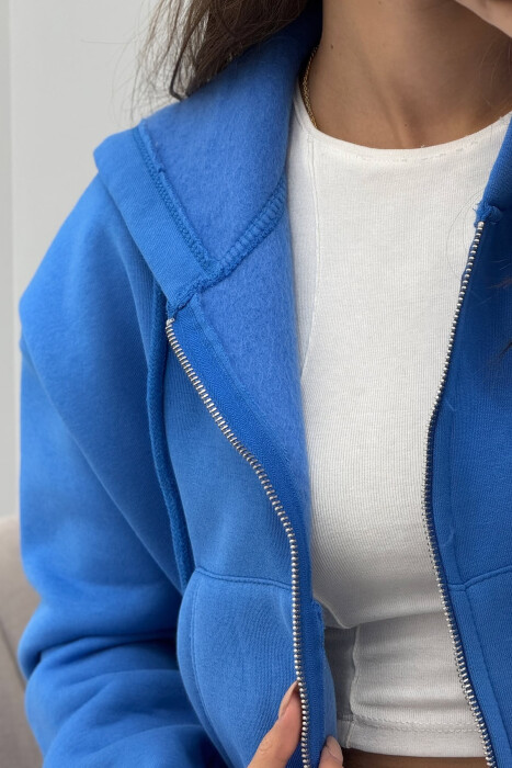 FLUFFY ZIPPER HOODIE ONE COLOR WOMAN BLUE/BLU - 3