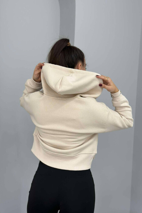 FLUFFY ZIPPER WOMEN HOODIE IN CREAM COLOR - 4