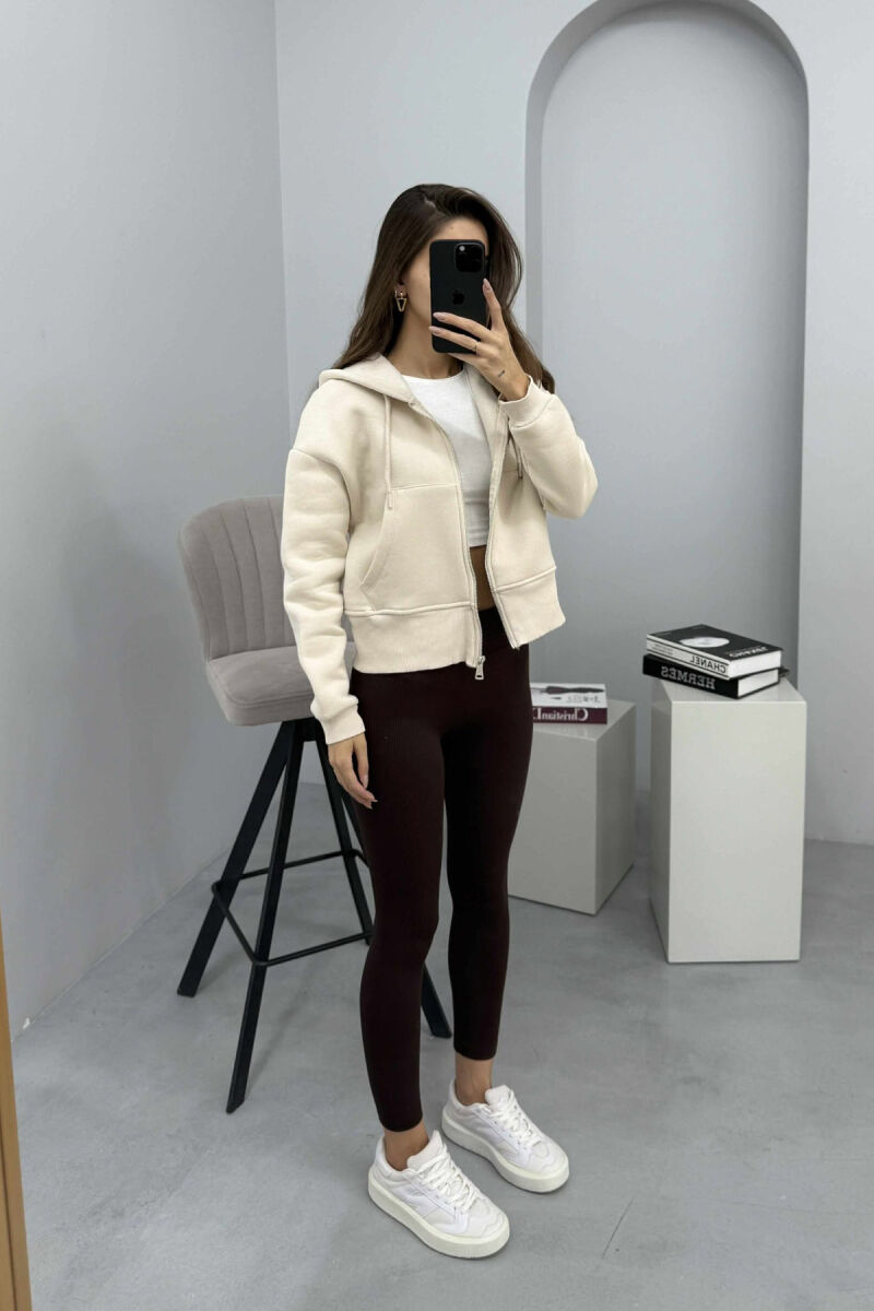 FLUFFY ZIPPER HOODIE ONE COLOR WOMAN CREAM/KREM - 5