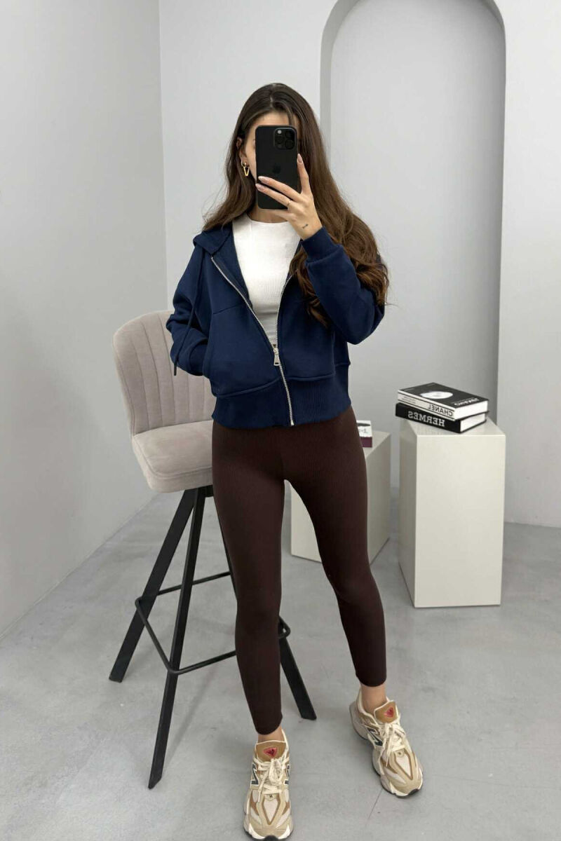 FLUFFY ZIPPER HOODIE ONE COLOR WOMAN DARK BLUE/BEE - 1