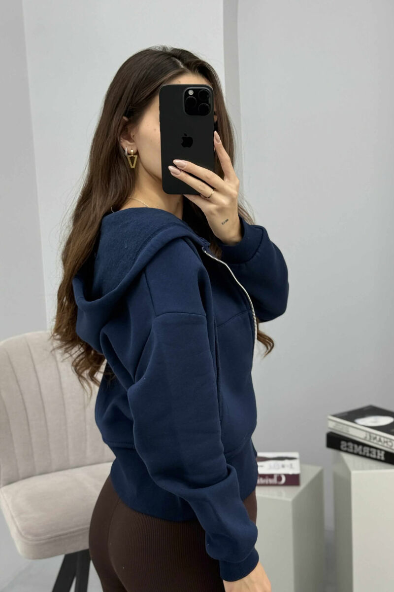 FLUFFY ZIPPER HOODIE ONE COLOR WOMAN DARK BLUE/BEE - 6