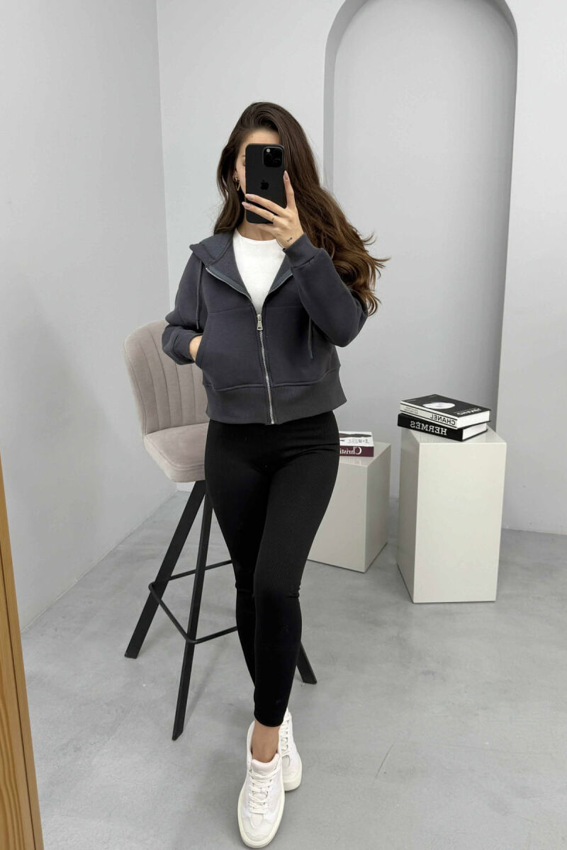 FLUFFY ZIPPER HOODIE ONE COLOR WOMAN DARK GREY/GEE - 2