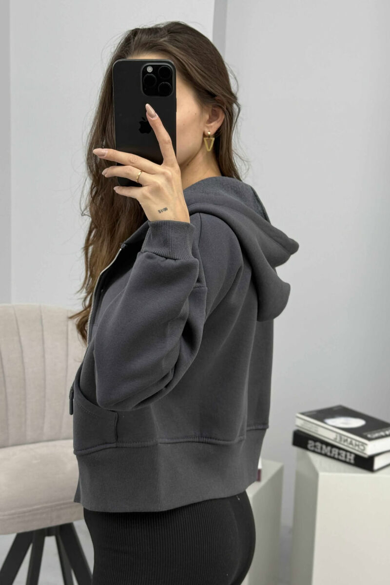 FLUFFY ZIPPER HOODIE ONE COLOR WOMAN DARK GREY/GEE - 4