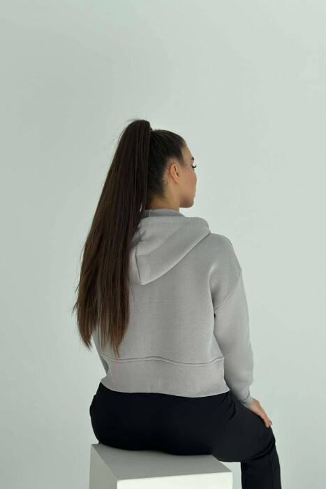 FLUFFY ZIPPER WOMEN HOODIE IN GREY COLOR - 2