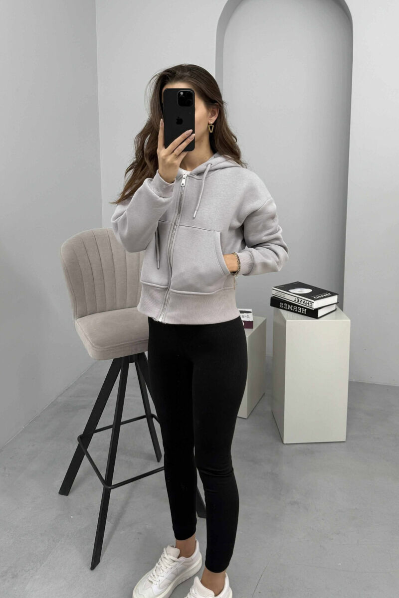 FLUFFY ZIPPER HOODIE ONE COLOR WOMAN GREY/GRI - 3