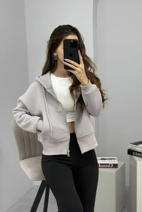 FLUFFY ZIPPER HOODIE ONE COLOR WOMAN GREY/GRI - 7