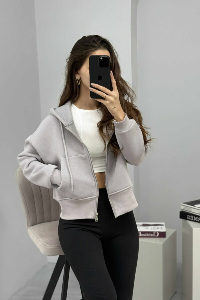 FLUFFY ZIPPER HOODIE ONE COLOR WOMAN GREY/GRI - 7