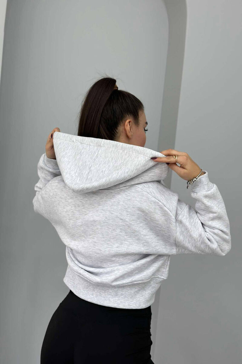 FLUFFY ZIPPER WOMEN HOODIE IN LIGHT GREY COLOR - 4