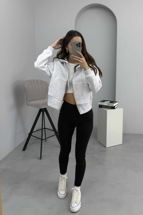 FLUFFY ZIPPER HOODIE ONE COLOR WOMAN LIGHT GREY/GZ - 2