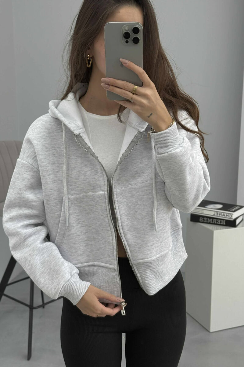 FLUFFY ZIPPER HOODIE ONE COLOR WOMAN LIGHT GREY/GZ - 3