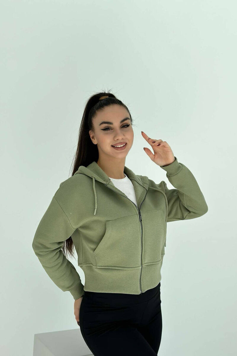 FLUFFY ZIPPER WOMEN HOODIE IN MINT COLOR - 5