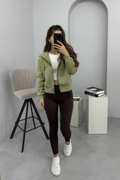 FLUFFY ZIPPER HOODIE ONE COLOR WOMAN MINT/MENTE - KLAUDIO FASHION