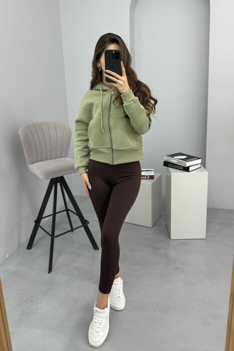 FLUFFY ZIPPER HOODIE ONE COLOR WOMAN MINT/MENTE - 2