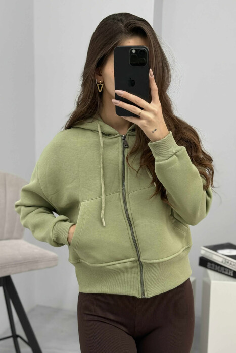 FLUFFY ZIPPER HOODIE ONE COLOR WOMAN MINT/MENTE - 4
