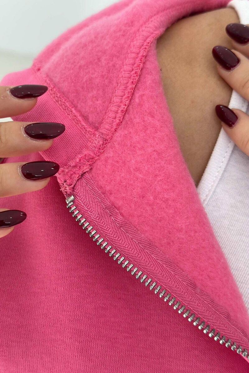 FLUFFY ZIPPER WOMEN HOODIE IN PINK COLOR - 2