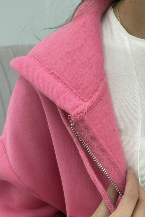 FLUFFY ZIPPER HOODIE ONE COLOR WOMAN PINK/ROZE - 5