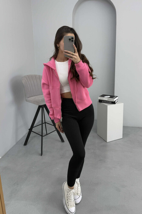 FLUFFY ZIPPER HOODIE ONE COLOR WOMAN PINK/ROZE - 6