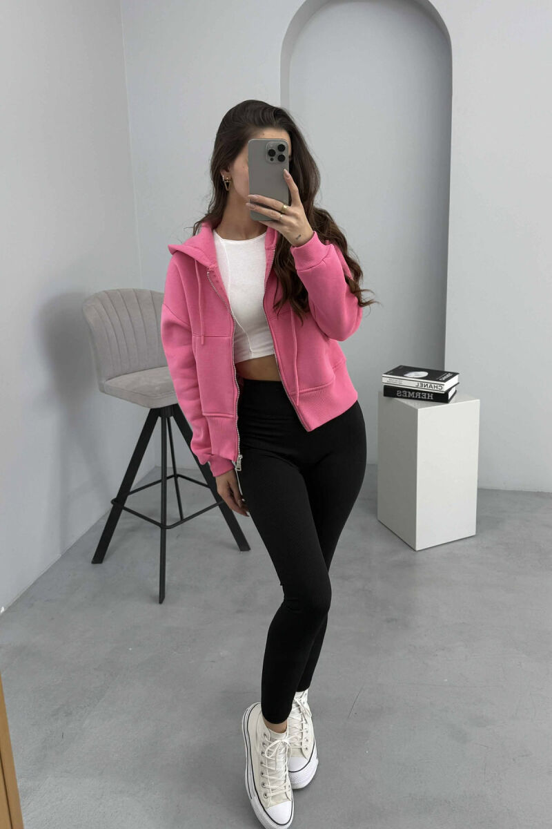 FLUFFY ZIPPER HOODIE ONE COLOR WOMAN PINK/ROZE - 6