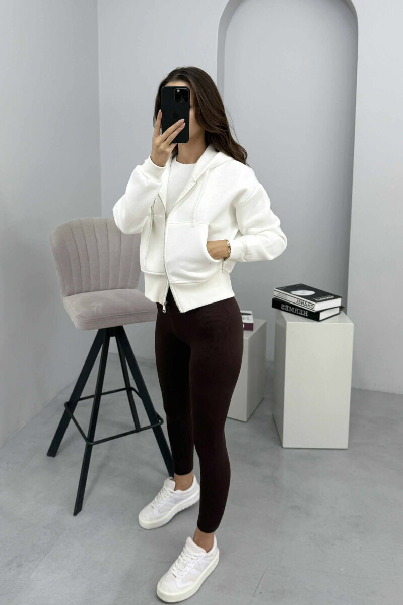 FLUFFY ZIPPER HOODIE ONE COLOR WOMAN WHITE-E BARDHE - 2