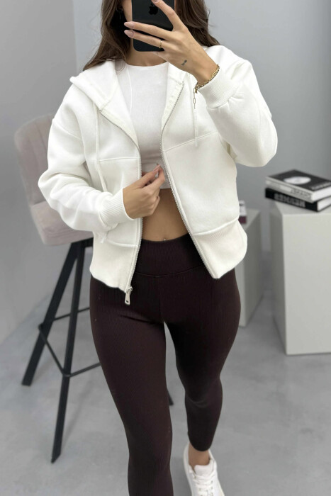 FLUFFY ZIPPER HOODIE ONE COLOR WOMAN WHITE-E BARDHE - 4
