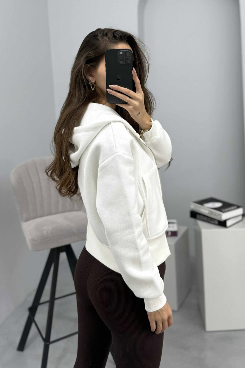 FLUFFY ZIPPER HOODIE ONE COLOR WOMAN WHITE-E BARDHE - 5