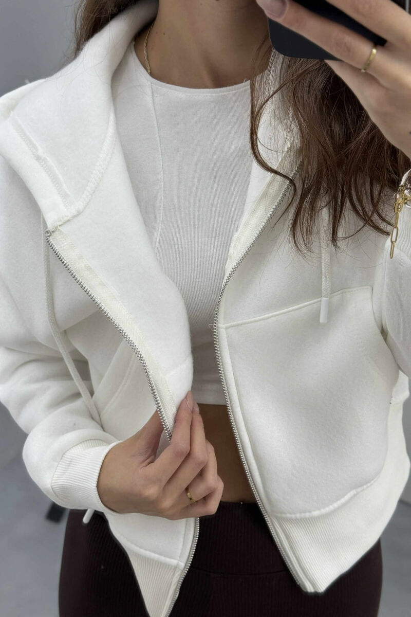 FLUFFY ZIPPER HOODIE ONE COLOR WOMAN WHITE-E BARDHE - 6