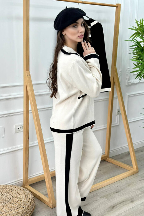 FOUR BUTTONS LINES WOMAN SWEATSUIT SET CREAM/KREM - 3