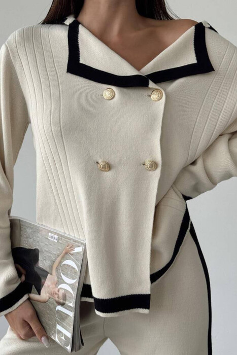 FOUR GOLD BUTTONS KNIT SET CREAM/KREM - 3