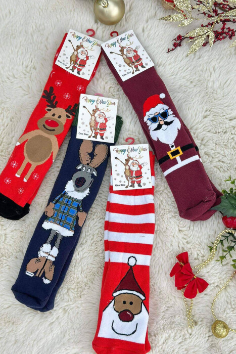 FOUR PAIRS FESTIVE DESIGN CREW SOCKS MULTIPLE/SHNGJ - 3