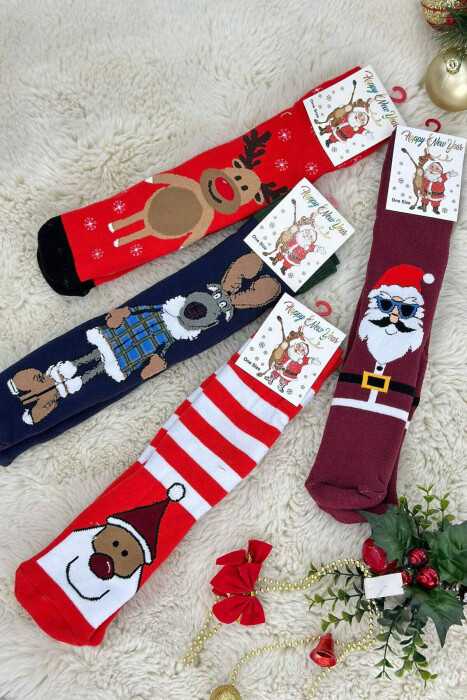 FOUR PAIRS FESTIVE DESIGN CREW SOCKS MULTIPLE/SHNGJ - 4