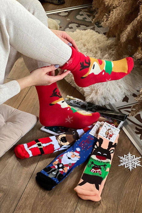 FOUR PAIRS FESTIVE DESIGN CREW SOCKS MULTIPLE/SHNGJ - 3