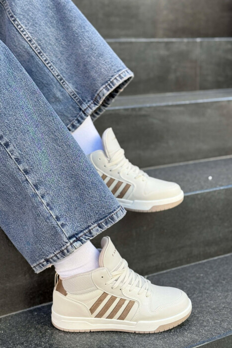 FOUR STRIPES HIGH TOP WOMEN SNEAKERS BEIGE/BEZHE - KLAUDIO FASHION