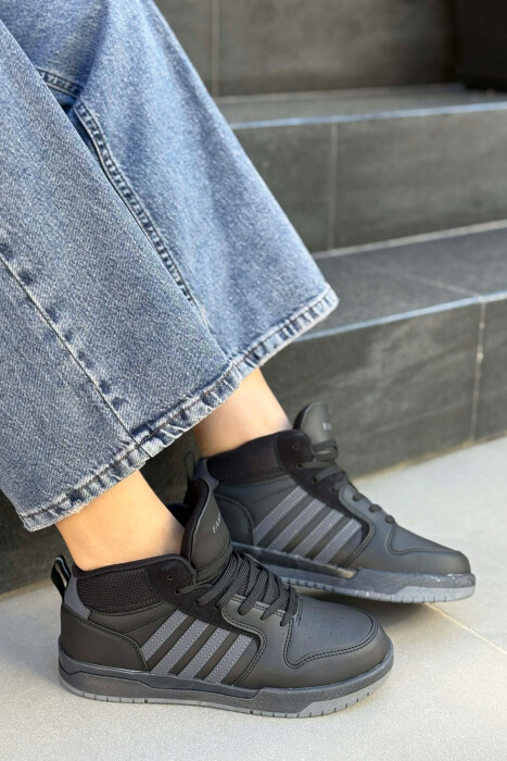 FOUR STRIPES HIGH TOP WOMEN SNEAKERS BLACK-GREY/ZEGR - KLAUDIO FASHION