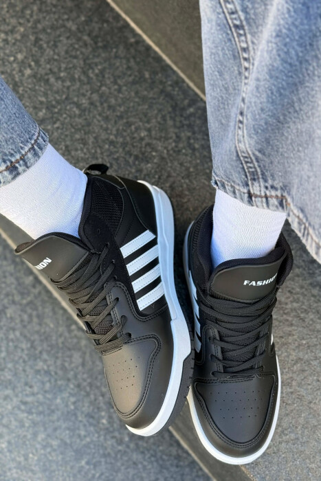 FOUR STRIPES HIGH TOP WOMEN SNEAKERS BLACK-WHITE/ZEBA - 4