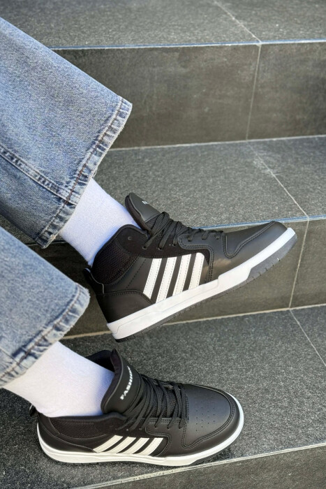 FOUR STRIPES HIGH TOP WOMEN SNEAKERS BLACK-WHITE/ZEBA - 5