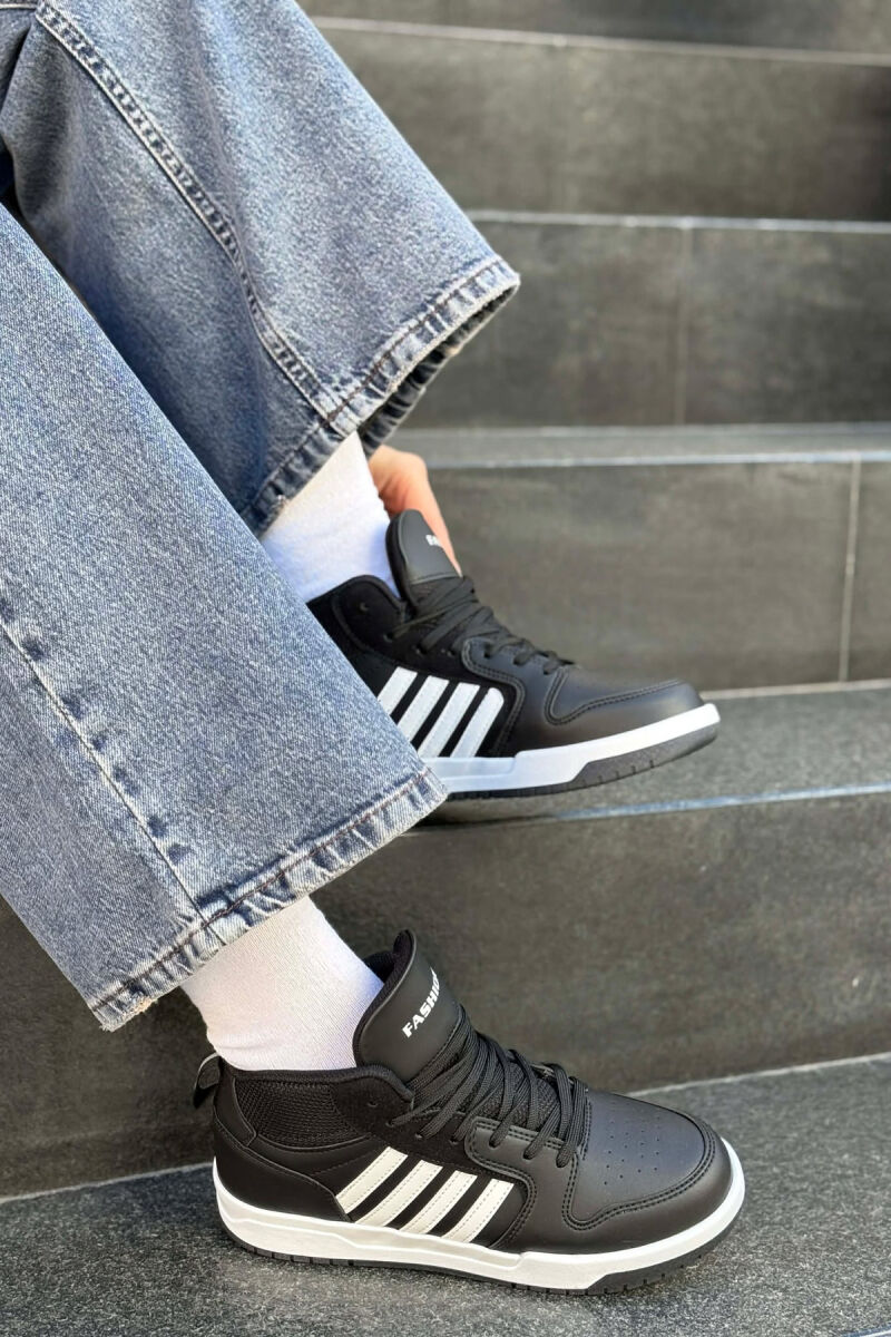 FOUR STRIPES HIGH TOP WOMEN SNEAKERS BLACK-WHITE/ZEBA - 6