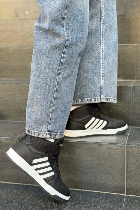 FOUR STRIPES HIGH TOP WOMEN SNEAKERS BLACK-WHITE/ZEBA - 7