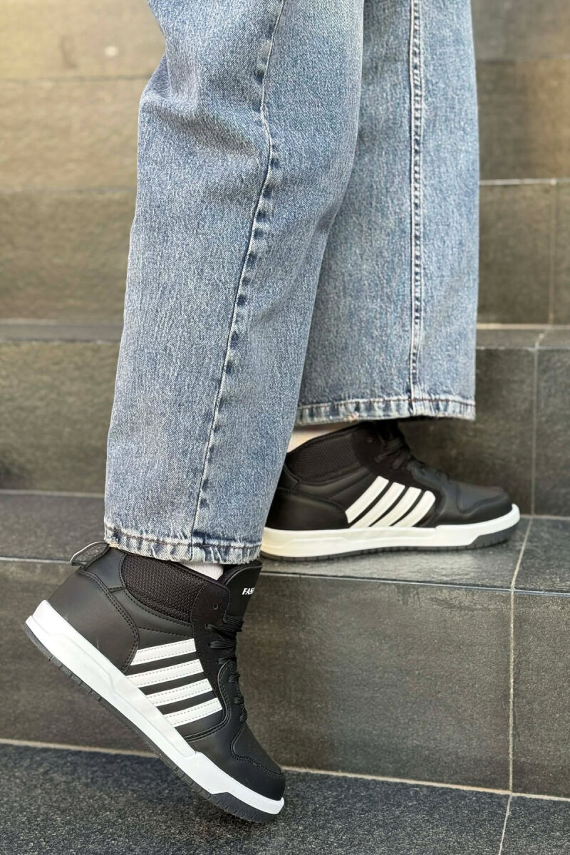 FOUR STRIPES HIGH TOP WOMEN SNEAKERS BLACK-WHITE/ZEBA - 7