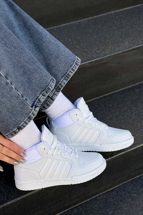 FOUR STRIPES HIGH TOP WOMEN SNEAKERS WHITE-E BARDHE - KLAUDIO FASHION