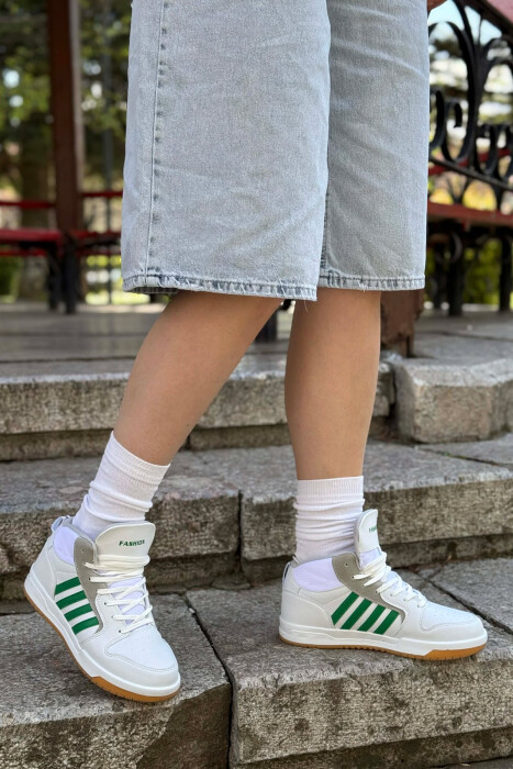 FOUR STRIPES HIGH TOP WOMEN SNEAKERS WHITE/GREEN-BAJE 