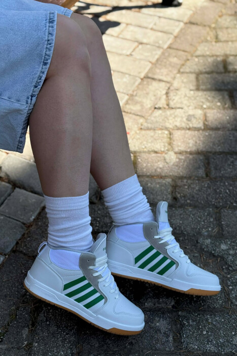 FOUR STRIPES HIGH TOP WOMEN SNEAKERS WHITE/GREEN-BAJE - 3
