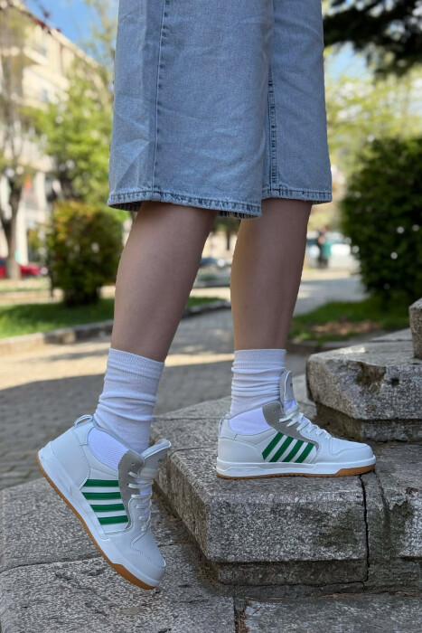 FOUR STRIPES HIGH TOP WOMEN SNEAKERS WHITE/GREEN-BAJE - 5