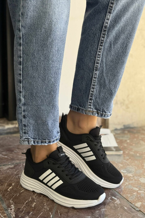 FOUR STRIPES PLATFORM SIMPLE WOMEN SNEAKERS BLACK-WHITE/ZEBA - KLAUDIO FASHION